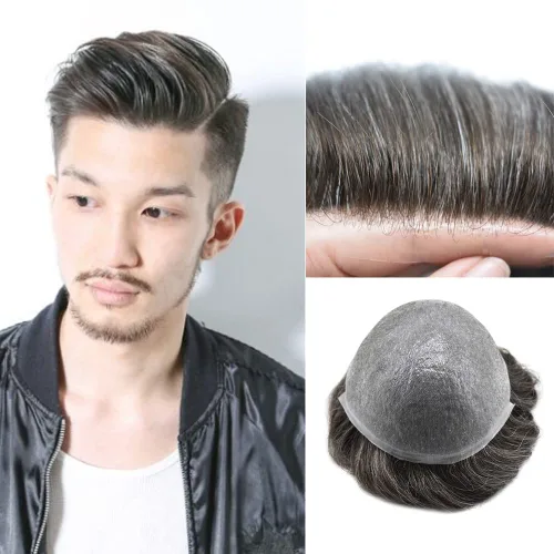 Miniatura 71 de Hombres Toupee Hair Thin Skin Men Human Hair Piece Men Toupee Cabello humano V-loop de aspecto natural Toupee Hombres Hairpiece Men Hair System
