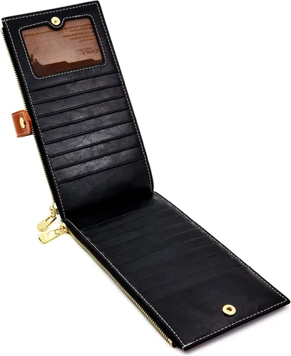 Miniatura 3 de ANDOILT - Cartera de cuero genuino para mujer con bloqueo RFID para tarjeta de crédito con cremallera