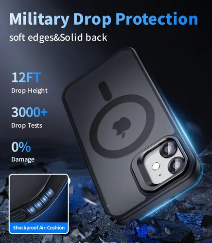 Miniatura 5 de Funda magnética para iPhone 11 con soporte, compatible con Magsafe, protección militar y protector de lente de cámara, funda translúcida mate