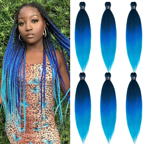 Miniatura 72 de pelo trenzado preestirado marrón, pelo trenzado Kanekalo, pelo trenzado preestirado de 26 pulgadas, 6 paquetes plegados, textura Yaki, extensiones