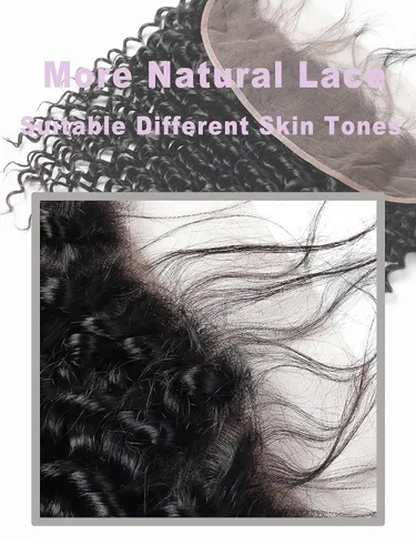 Miniatura 5 de Extensiones de cabello humano ondulado profundo (14 pulgadas, 1 encaje frontal negro natural)