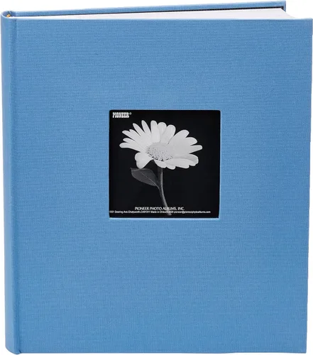 Álbum de fotos con cubierta de marco de tela, 200 bolsillos para fotos de 5 x 7, azul cielo