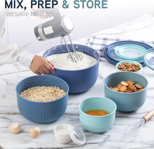 Miniatura 5 de COOK WITH COLOR Tazones de preparación con tapas, juego de cuencos pequeños de plástico anidables anchos y profundos con tapas, juego de 12 piezas