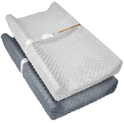Paquete de 2 fundas para cambiador de bebé, fundas de felpa súper suave con puntos para mesa cambiadora de pañales que se ajustan a almohadillas de