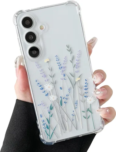 Miniatura 15 de ZTOFERA Funda transparente para Samsung Galaxy S24 con bonito patrón de flores para mujeres y niñas, funda protectora a prueba de golpes, delgada