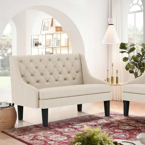 Miniatura 6 de Banco Settee con Respaldo Mini Sofá para Comedor Sala de Estar Entrada Moderno Banquette Tapizado con Botones Capitoné Loveseat Sofá con Patas