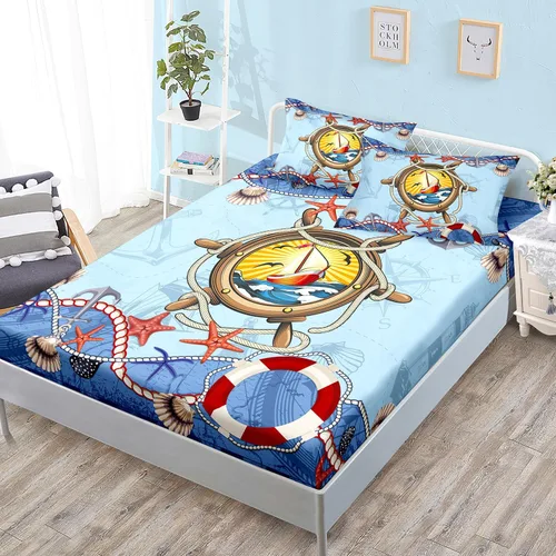 Miniatura 23 de HOSIMA Ropa de cama náutica, sábana bajera ajustable de anclaje de velero, cama individual en una bolsa para niños, decoración de habitación