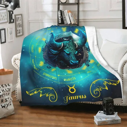Miniatura 2 de Manta del zodiaco Tauro, manta de franela de 50 x 40 pulgadas, manta de franela con temática de astrología y estrellas y vibrante, manta suave