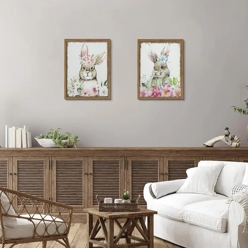 Miniatura 8 de Zeredi Arte de pared retro de conejo de Pascua de 12 x 16 pulgadas