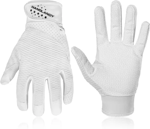 HANDLANDY Guantes de bateo de béisbol para adultos y jóvenes, guantes de bateo de sóftbol con agarre transpirable para hombres, niños y niñas Blanco