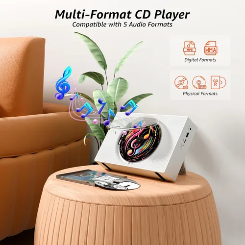 Miniatura 3 de Reproductor de CD portátil Boombox con Bluetooth - Reproductor de CD recargable con radio FM, USB, AUX, control remoto - Sistema de sonido estéreo