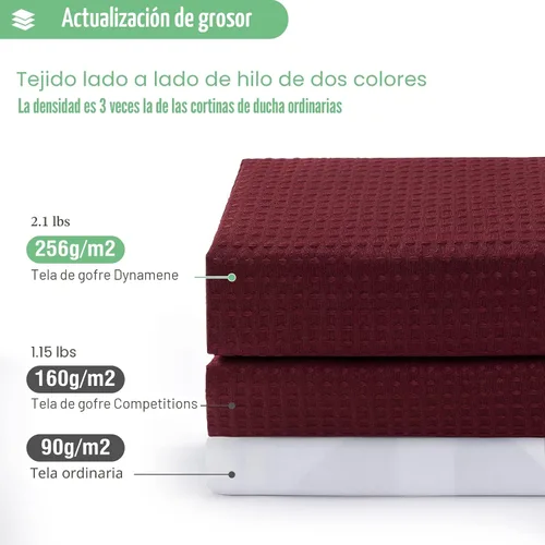 Miniatura 2 de Dynamene cortina de ducha de lino burdeos - cortinas de tela de nido de abeja texturizadas y resistentes para baño, 256GSM, juego de cortinas