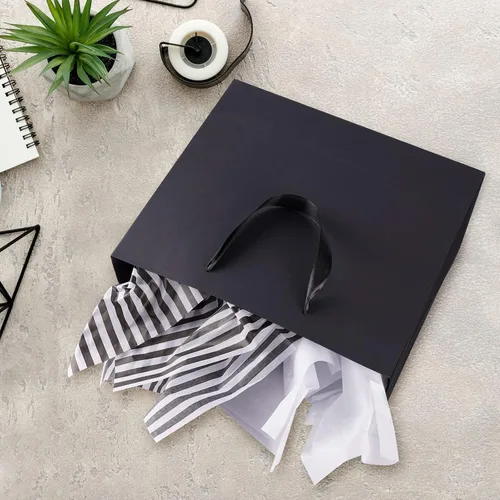 Miniatura 8 de Bolsas de regalo negras extragrandes de 15.7 pulgadas para regalos con papel de seda y asas de cinta para compras, pequeñas empresas, fiestas