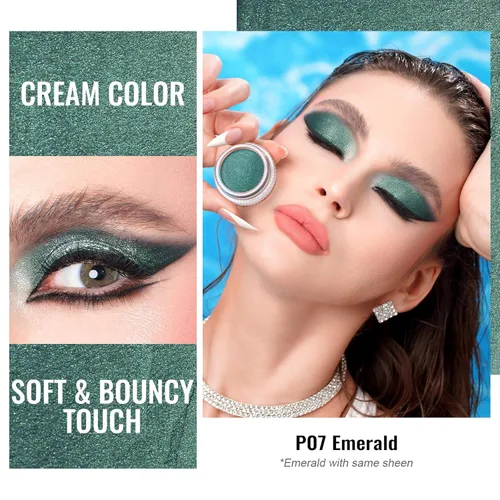 Miniatura 40 de Oulac Sombra de ojos en crema con brillo también para iluminador Sombra de ojos mezclable Resistente al agua y de larga duración con fórmula Pureza