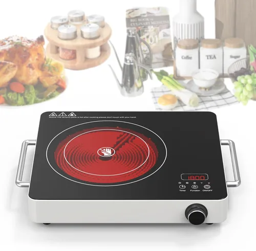 Miniatura 11 de VBGK Placa de cocción de inducción, placa caliente de doble quemador de 110 V 2300 W con control táctil LED, 9 niveles de potencia, bloqueo