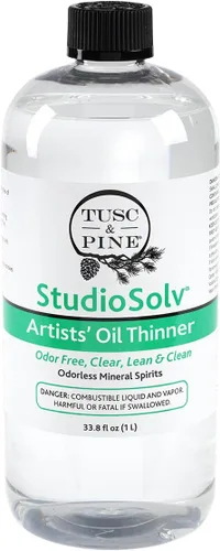 Tusc & Pine StudioSolv™ Spirits minerales inodoros 33.8 oz (1 litro) - Disolvente espiritual purificado sin olor para aceites adelgazantes,