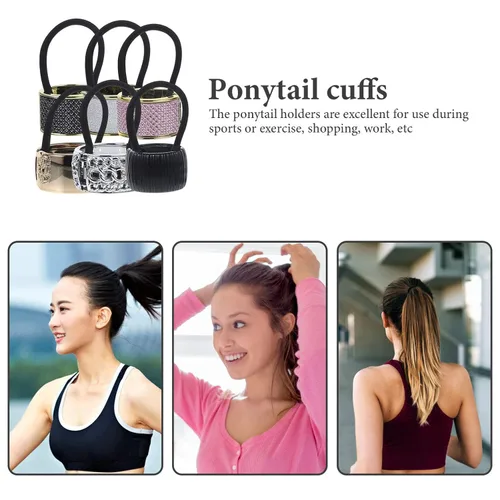 Miniatura 6 de KALLORY 6 piezas de cola de caballo para el cabello, con diamantes de imitación, ligas elásticas para el cabello, accesorios para el cabello