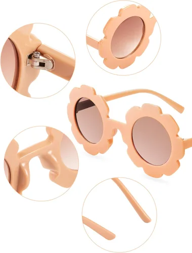 Miniatura 7 de 4 pares de lentes de sol redondos con forma de flor para niños, paquete de 4 bolsas de franela para bebés, niñas y niños, recuerdos de fiesta