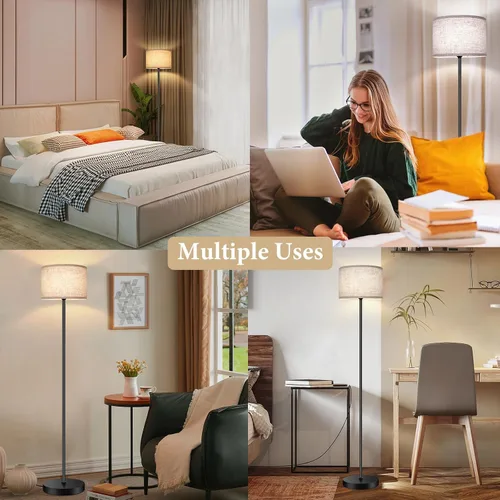 Miniatura 7 de TOBUSA Lámpara de pie para sala de estar y dormitorio con bombilla LED 3CCT, lámpara de pie moderna, pantalla de tambor, 65 pulgadas de alto
