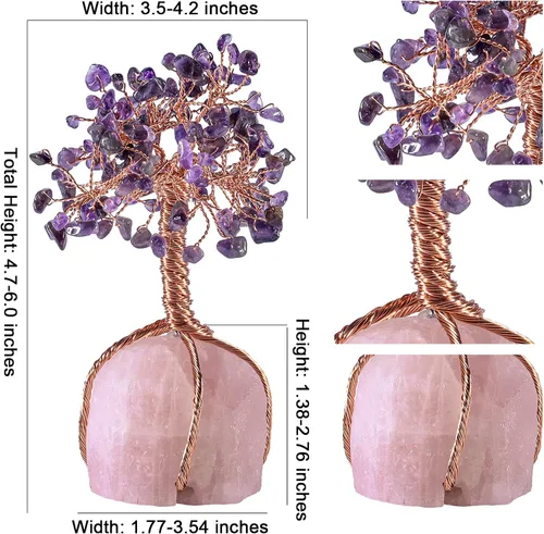 Miniatura 3 de Árbol de cobre de cristal envuelto con base de cuarzo rosa crudo, árbol bonsái para decoración de sala de estar, oficina en casa, amatista