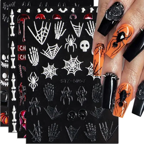 Miniatura 11 de Calcomanías de uñas con letras, 8 hojas de calcomanías de uñas con letras en inglés antiguo, 3D, autoadhesivas, doradas, plateadas, negras, blancas