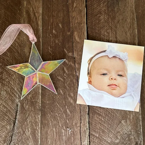 Miniatura 6 de Regalo para bebé niña, estrella iridiscente hecha a mano con mensaje sincero, regalo de bienvenida para bebé niña (rosa)