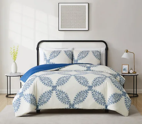 Miniatura 7 de CANNON Abigail - Juego de edredón de poliéster de 2 piezas, color crema y azul, tamaño individual/individual XL, con temática floral, para hombres