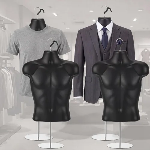 Miniatura 8 de Geetery 1 paquete de maniquí masculino de medio cuerpo con soporte y gancho para colgar, forma de vestido apilable con espalda hueca para exhibición