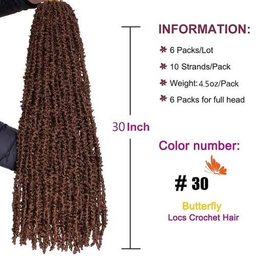 Miniatura 39 de ZRQ Butterfly Locs Cabello de Ganchillo Corto 6 Paquetes Negro Cabello Bob de Ganchillo 8 Pulgadas Locs Sintéticos Desordenados Desgastados Trenzas