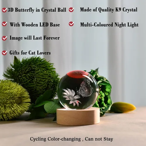 Miniatura 3 de IFOLAINA Bola de cristal de mariposa, ideas de regalos para novia, esposa, mamá, pareja, cumpleaños, día de la madre, mariposa 3D en girasol, luz