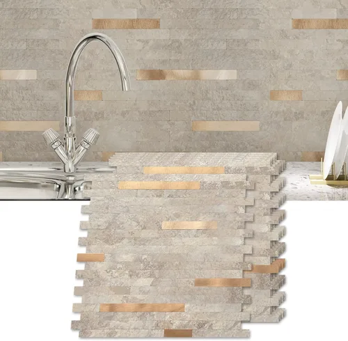 Miniatura 9 de Art3d - Azulejos despega y pega de 10 hojas para salpicadero de cocina, baño, chimenea y lavandería en color pizarra blanca con tachuelas doradas