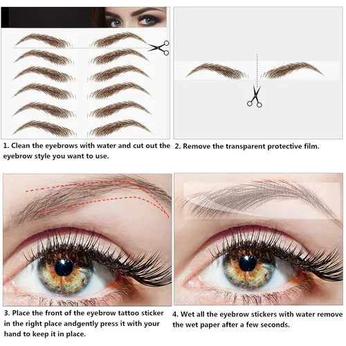 Miniatura 2 de Blulu 18 hojas de calcomanías impermeables para tatuajes de cejas, 180 pares de tatuajes temporales de cejas 4D, transferencia de cejas similar al