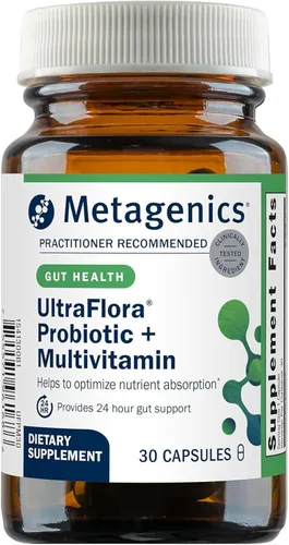 Metagenics UltraFlora Probiótico + Multivitaminas - Apoyo diario todo en uno para la salud intestinal y el equilibrio digestivo* - Mezcla probiótica