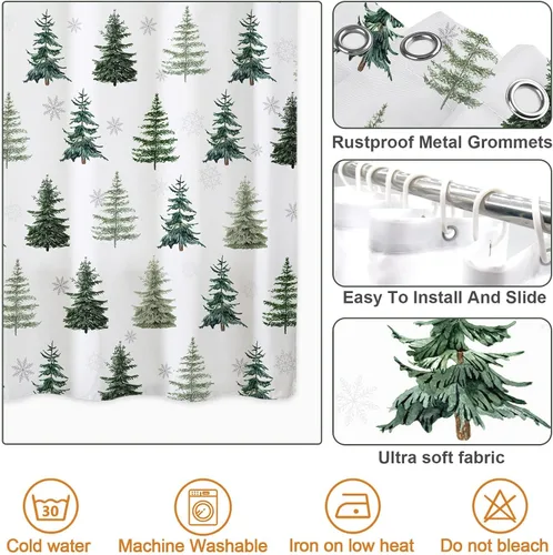 Miniatura 5 de Baccessor - Cortina de ducha de invierno de Navidad, diseño de árbol de pino, cardenal, ciervo, naturaleza, bosque, escena nevada blanca, decoración