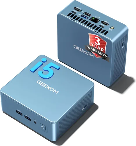 GEEKOM Mini PC empresarial IT12 para servidor Plex y oficina en casa (cobertura de 3 años), con Intel i5-12450H Mini computadora Windows 11, PC Azul