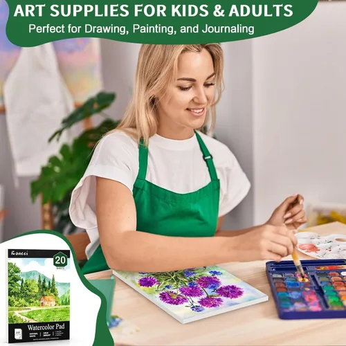 Miniatura 7 de Koncci Papel de acuarela A4, almohadilla de papel de color de agua de prensa en frío, 140 libras/300 gsm, 8.3 x 11.7 pulgadas, encuadernado