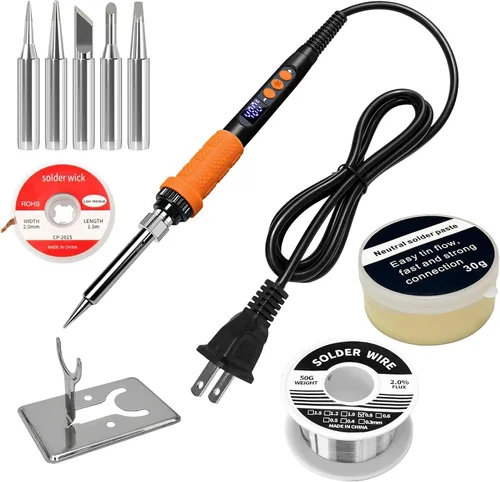 Kit de soldador naranja 909A 90W con pantalla LED y calentador de cerámica, herramienta de soldadura digital de temperatura ajustable, incluye 90w