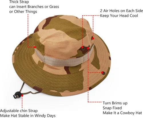 Miniatura 3 de Sombrero de protección solar de ala ancha para exteriores, clásico estilo militar de combate de EE. UU., gorra de sol para pesca, caza, campamento