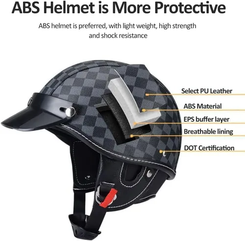 Miniatura 2 de Casco de motocicleta estilo alemán estilo retro medio casco de cuero medio abierto - aprobado por DOT para hombres y mujeres vintage motocicleta