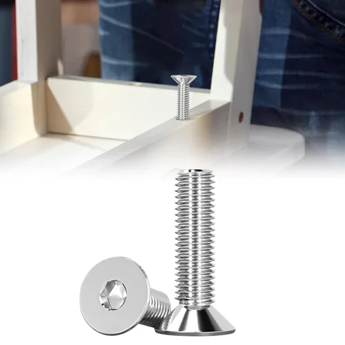 Tornillos de cabeza plana M8 x 16 mm con zócalo, tornillos avellanados, acero inoxidable 304, acabado brillante, totalmente roscados, accionamiento
