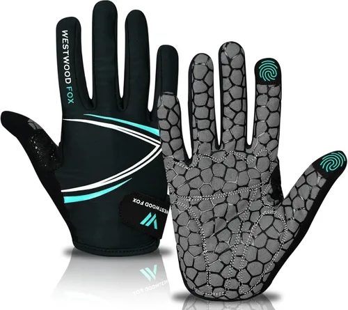 WESTWOOD FOX Guantes de ciclismo de dedo completo, acolchados, antideslizantes para pantalla táctil, guantes de bicicleta de montaña que absorben