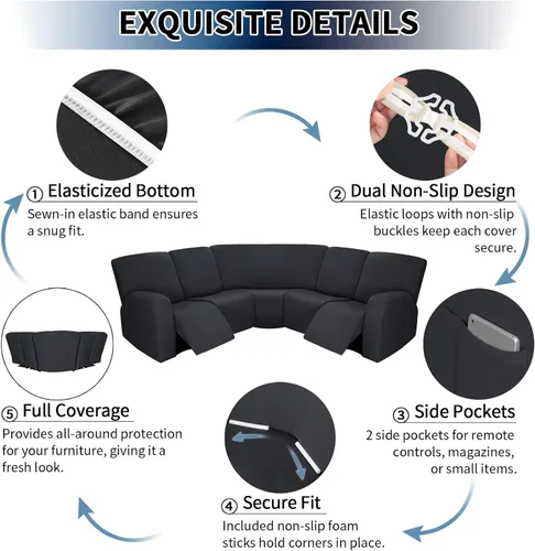 Miniatura 5 de PureFit Fundas para sofá modular de 7 piezas, fundas de sofá reclinable seccional extra grandes para sofás reclinables en forma de L, fundas de sofá