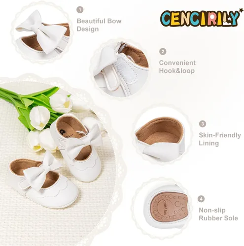 Miniatura 4 de CENCIRILY Zapatos planos Mary Jane para bebés y niñas, antideslizantes, suela suave, para antes de caminar, zapatos de vestir de boda