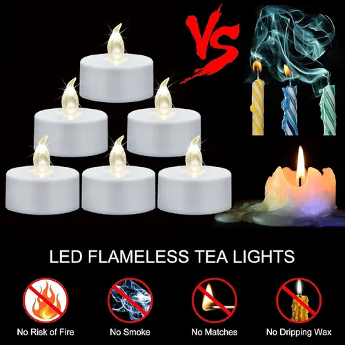 Miniatura 6 de Velas de té sin llama, juego de 24 velas LED a pilas con parpadeo eléctrico, vela votiva falsa realista, lámpara de luz blanca cálida de larga