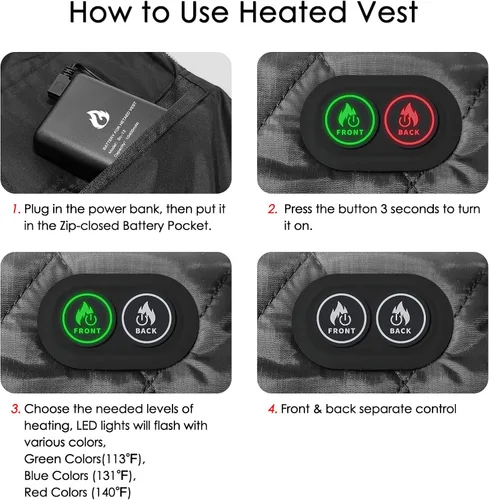 Miniatura 8 de Heated Vest For Women - Stand Collar Quilted Outerware Neck Heating With 6 Heating AerasBattery Included