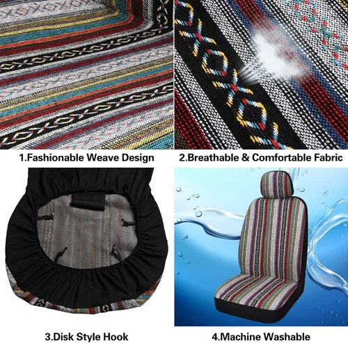 Miniatura 4 de Pariitadin Baja - Fundas para asientos delanteros de automóvil tipo manta de montura con almohadillas para cinturón de seguridad, fundas de asiento