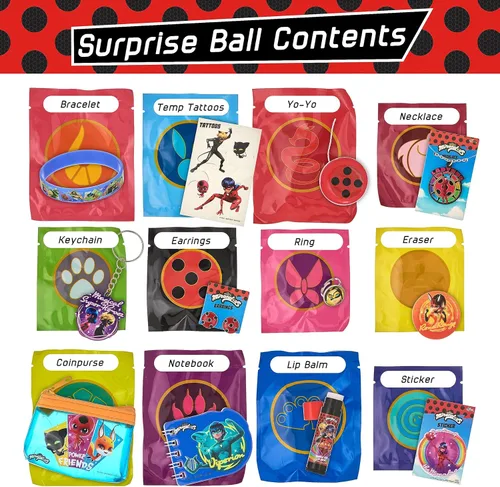 Miniatura 3 de Miraculous Caja de 13 piezas sorpresa milagrosa – Zag Heroez temática de mariquita y gato negro juguetes sorpresa con calcomanías para niños