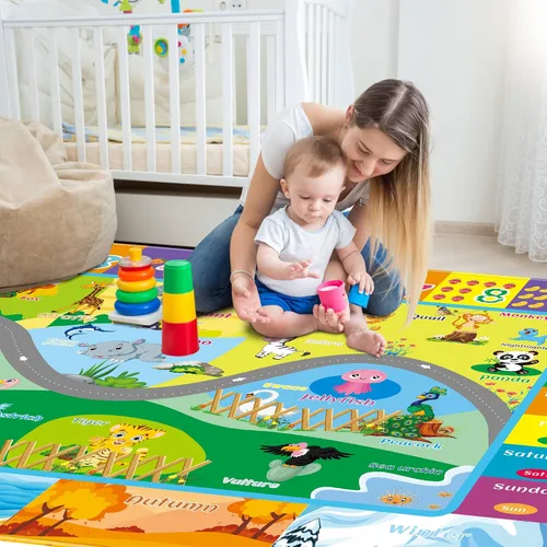 Miniatura 2 de Alfombras infantiles de 5 x 7 pies para sala de juegos, alfombra de juegos con zoológico para habitación de niños, alfombra educativa del alfabeto
