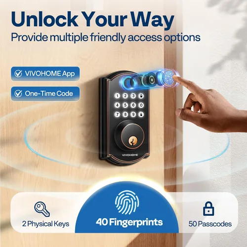 Miniatura 4 de VIVOHOME Cerradura de puerta de entrada sin llave con huella digital, cerrojo electrónico con teclado para puerta delantera, bloqueo automático, 2