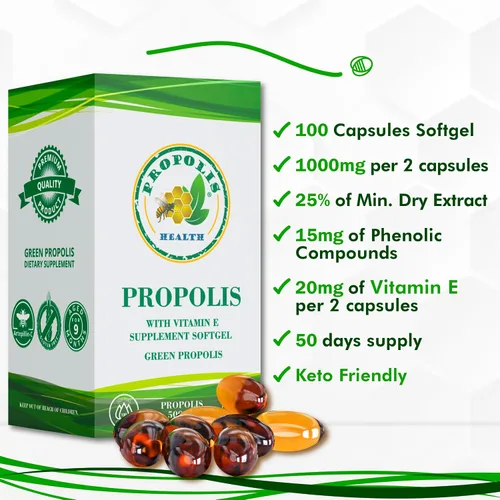 Miniatura 5 de Propolis Health Cápsulas de propóleos 1000 mg diarios con vitamina E por dosis - Extracto de propóleo verde brasileño puro - Refuerzo inmunológico